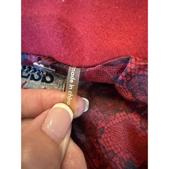 Guess Red Wool Blend Military Peacoat Jacket Double Breasted Belted Medium NEW - Picture 10 of 11